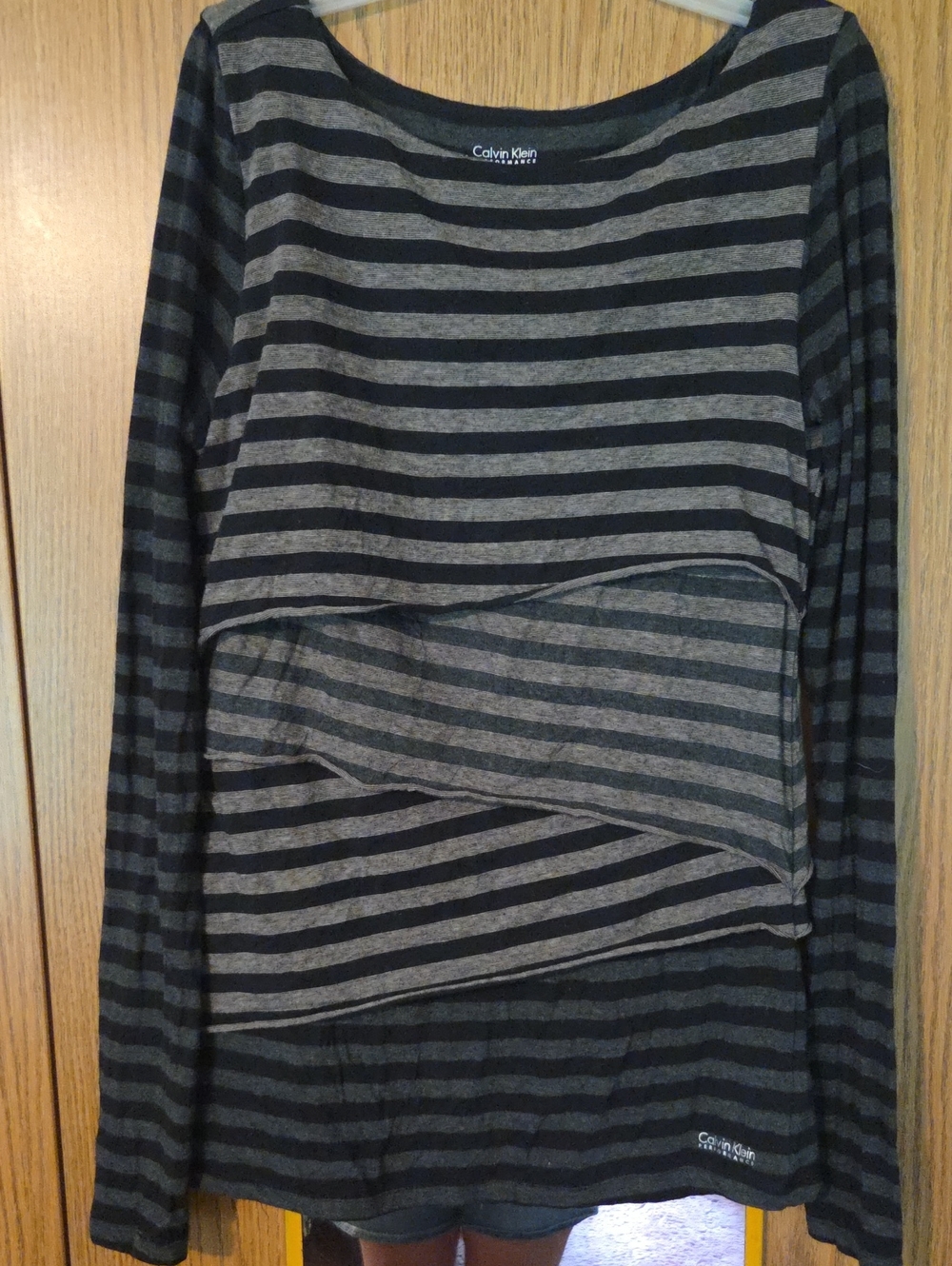 Calvin Klein Black and Gray Striped Crewneck Sweater